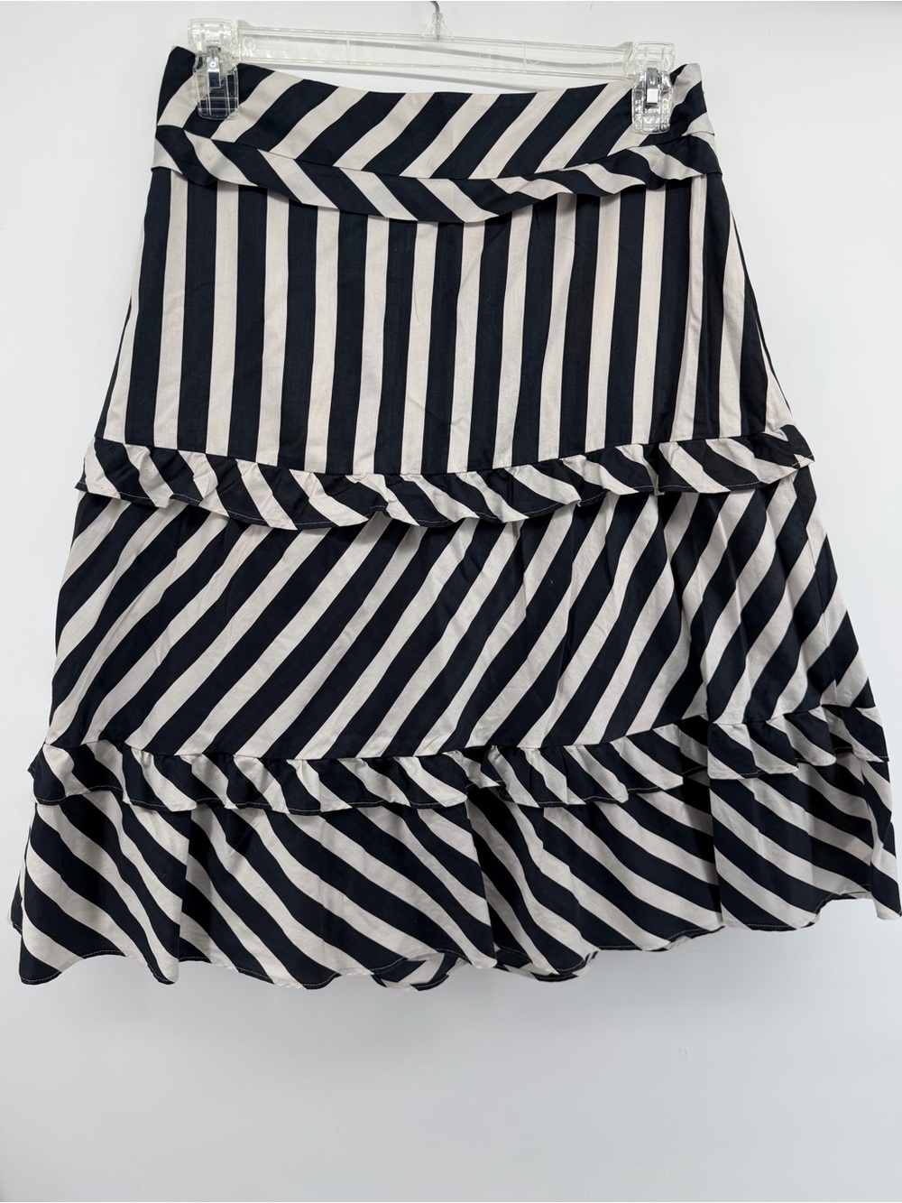 Ann Taylor LOFT striped tiered ruffle A-line midi skirt